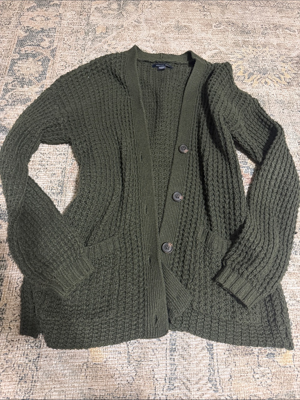 American Eagle Olive Green Chunky Knit Button Cardigan Sweater